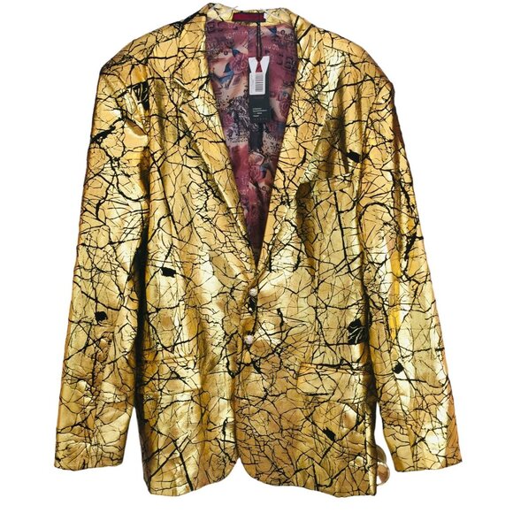 Gold Black Crackled 4XL Men's Blazer by Cloudstyle Printed Lining Rockabilly Cos - Picture 1 of 6